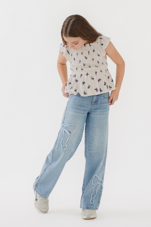 Katie J Girls Bow Embroidered Jeans