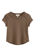 Rib Exposed Cap Sleeve Tee by TENLY