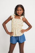 Girls Bow Shoulder Peplum Top
