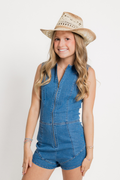Front Zip Denim Romper