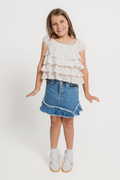 Girls Floral Ruched Shoulder Ruffle Top