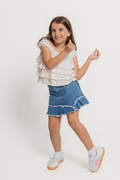 Girls Floral Ruched Shoulder Ruffle Top