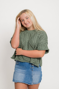 Round Neck Cable Knit Short Sleeve Sweater