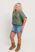 Round Neck Cable Knit Short Sleeve Sweater