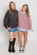 Striped Mock Neck Sweatshirt