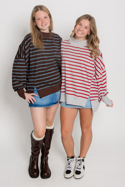 Striped Mock Neck Sweatshirt
