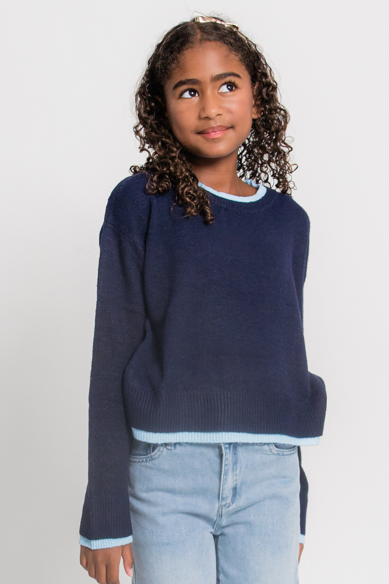 Katie J Girls Nova Sweater in Evening Blue/Baby Blue