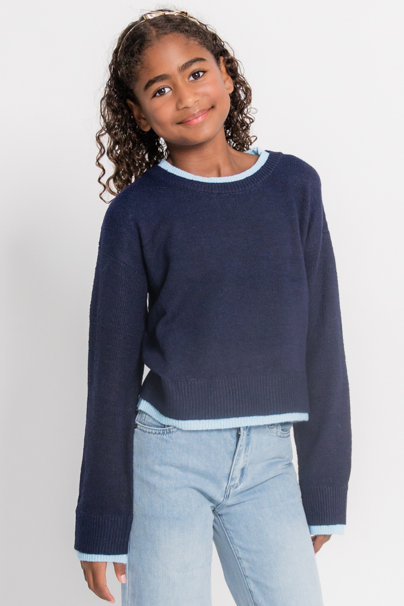 Katie J Girls Nova Sweater in Evening Blue/Baby Blue