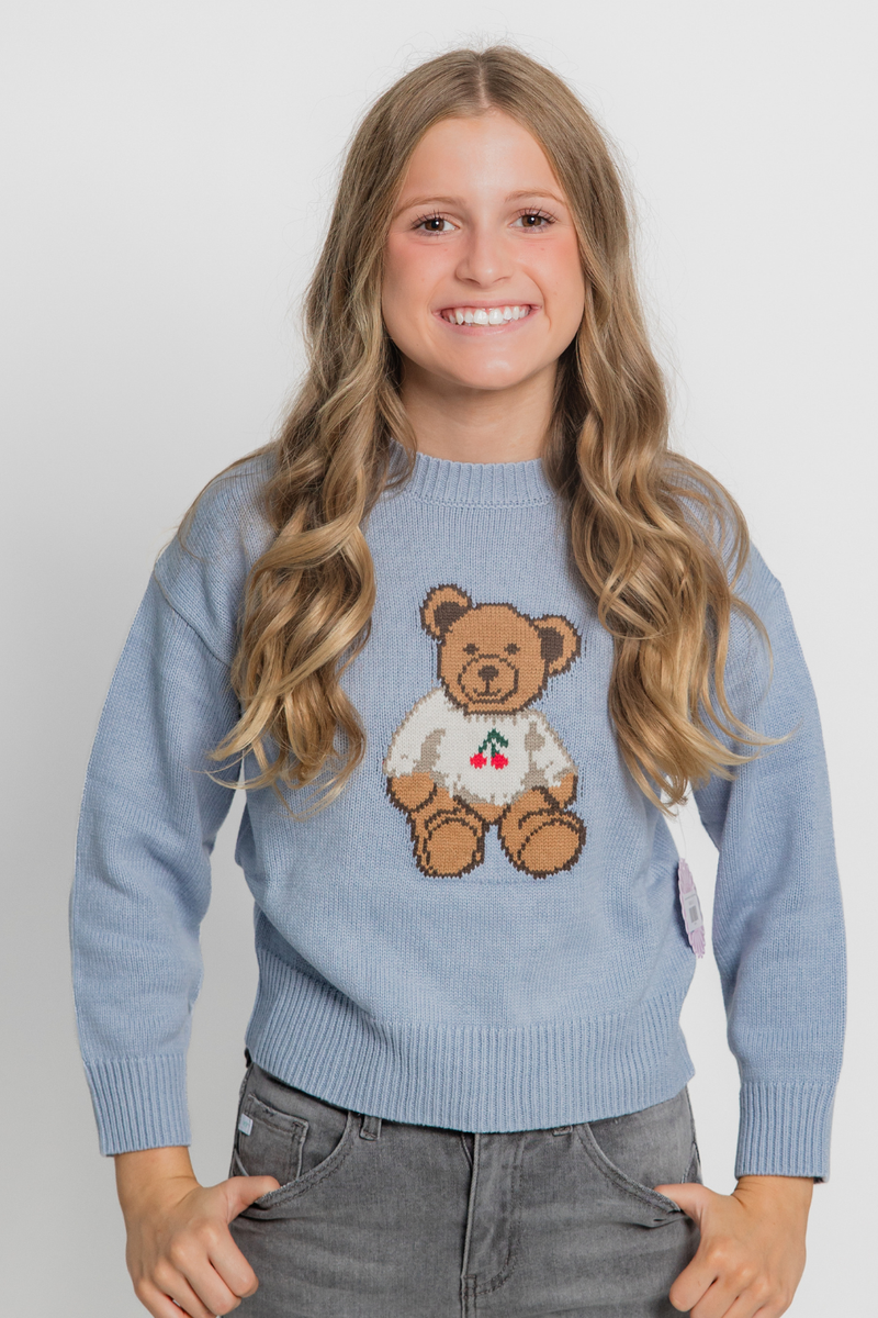 Crewneck Sweater with Fuzzy Teddy Bear by Love Daisy