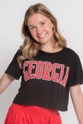 Georgia Black and Red Puff Graphic Crop Tee