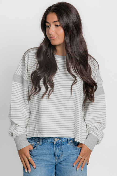 Striped Cutout Back Layering Sweatshirt