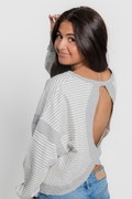 Striped Cutout Back Layering Sweatshirt