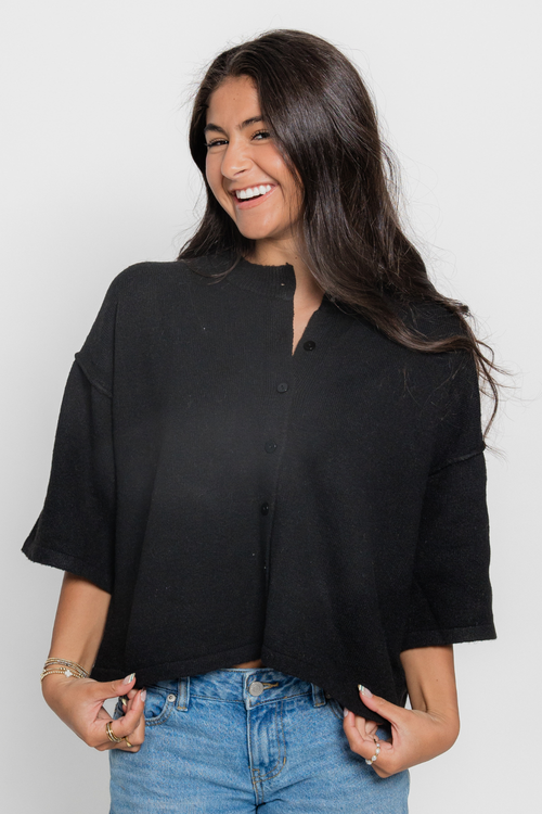 Button Down Sweater with Seam Detail