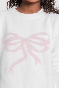 Katie J Girls Maggie Sweater in Cream/Pink Bow