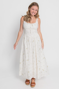 Floral Eyelet Tie Front Corset Midi Dress