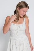 Floral Eyelet Tie Front Corset Midi Dress