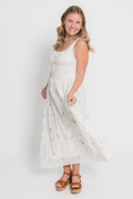 Floral Eyelet Tie Front Corset Midi Dress