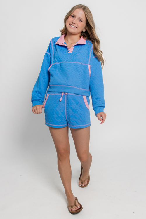 Youth Quilted Contrast Stitching Shorts by Peach Love California