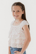 Girls Floral Ruched Shoulder Ruffle Top
