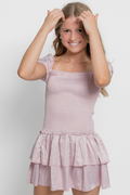 Lexi Mauve Satin Smocked Dress by THEME
