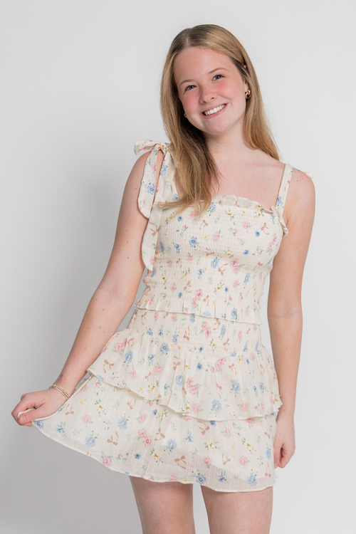 Katie J Juniors Emerson Dress in Cream Tossed Floral