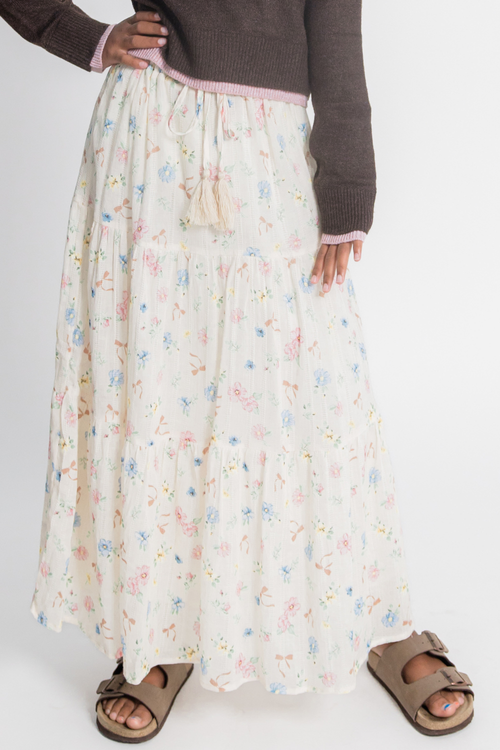 Katie J NYC Girls Esme Skirt in Cream Tossed Floral