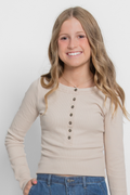 Fitted Long Sleeve Ribbed Henley Knit Top