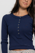 Fitted Long Sleeve Ribbed Henley Knit Top