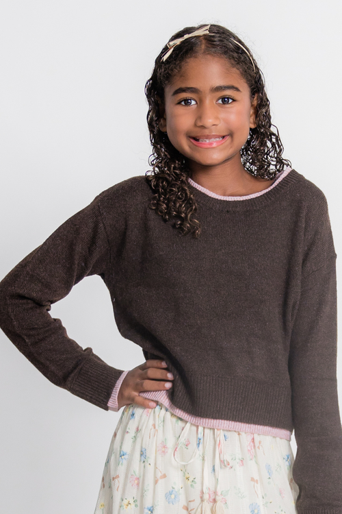 Katie J Girls Nova Sweater in Espresso/Pink