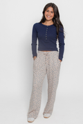 Ditsy Floral Rib Knit Wide Leg Lounge Pants