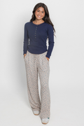 Fitted Long Sleeve Ribbed Henley Knit Top