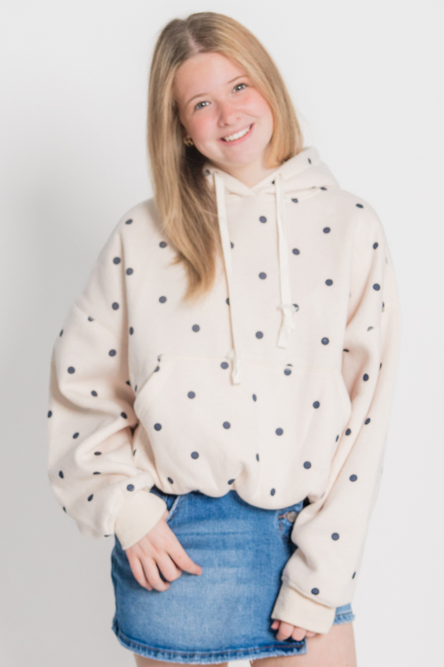 Polka Dot Bubble Hem Knit Hoodie