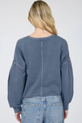 Notch Neck Boxy Long Sleeve Top