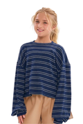 Striped Open Back Brushed Knit Top