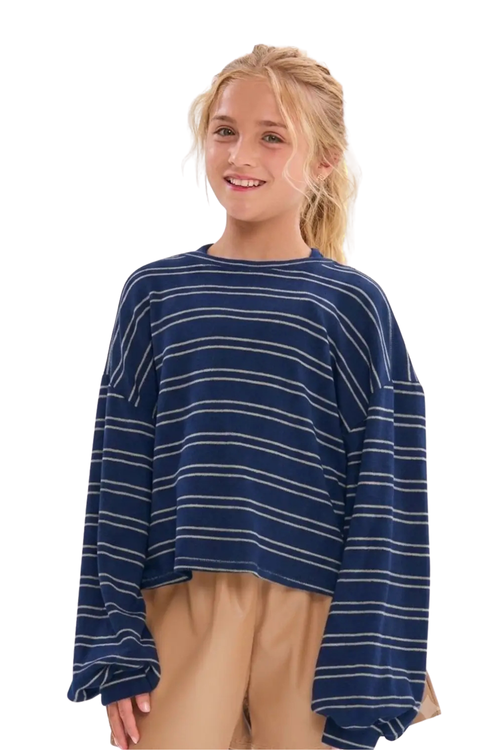 Striped Open Back Brushed Knit Top