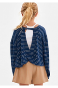 Striped Open Back Brushed Knit Top
