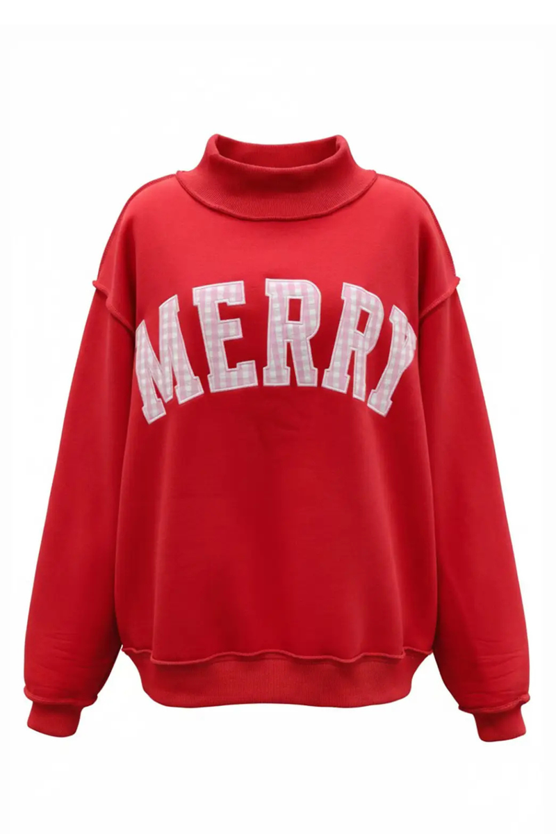 MERRY Embroidered Mock Neck Sweatshirt