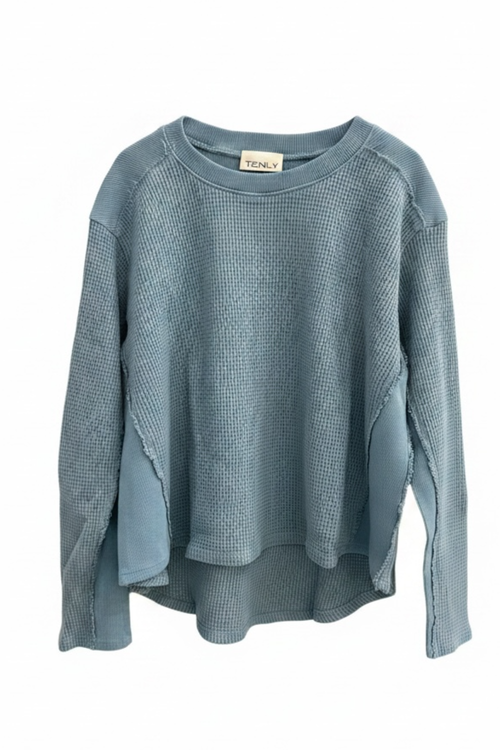 Thermal Waffle Pullover in Ice Blue by TENLY