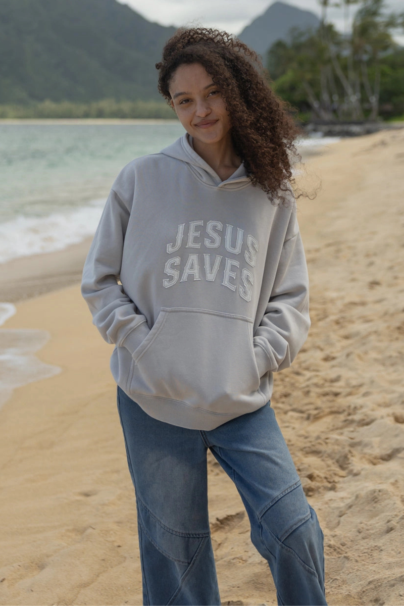 Jesus Saves Fog Grey Unisex Hoodie by Elevated Faith