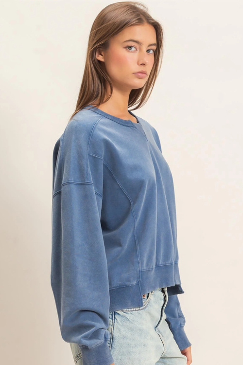 Acid Wash Seam Detail Crew Neck Sweatshirt