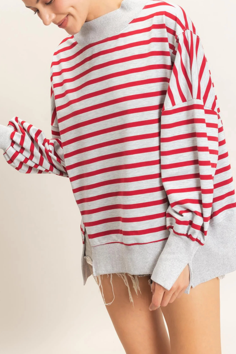 Striped Mock Neck Sweatshirt