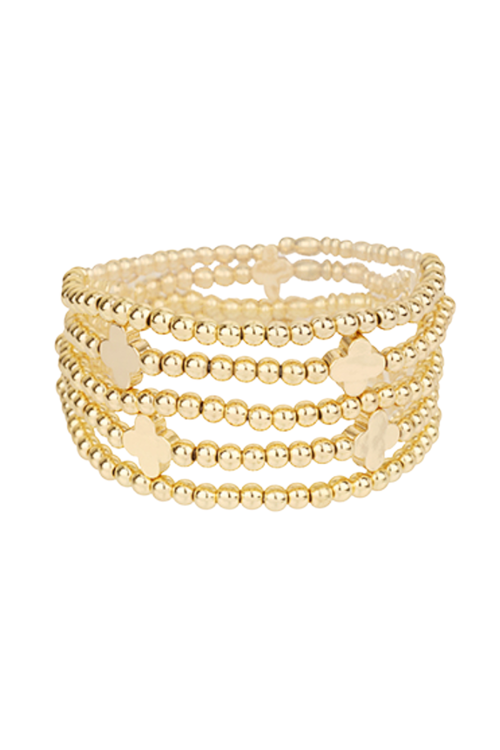 Gold Clover & Bead Bracelet Stack