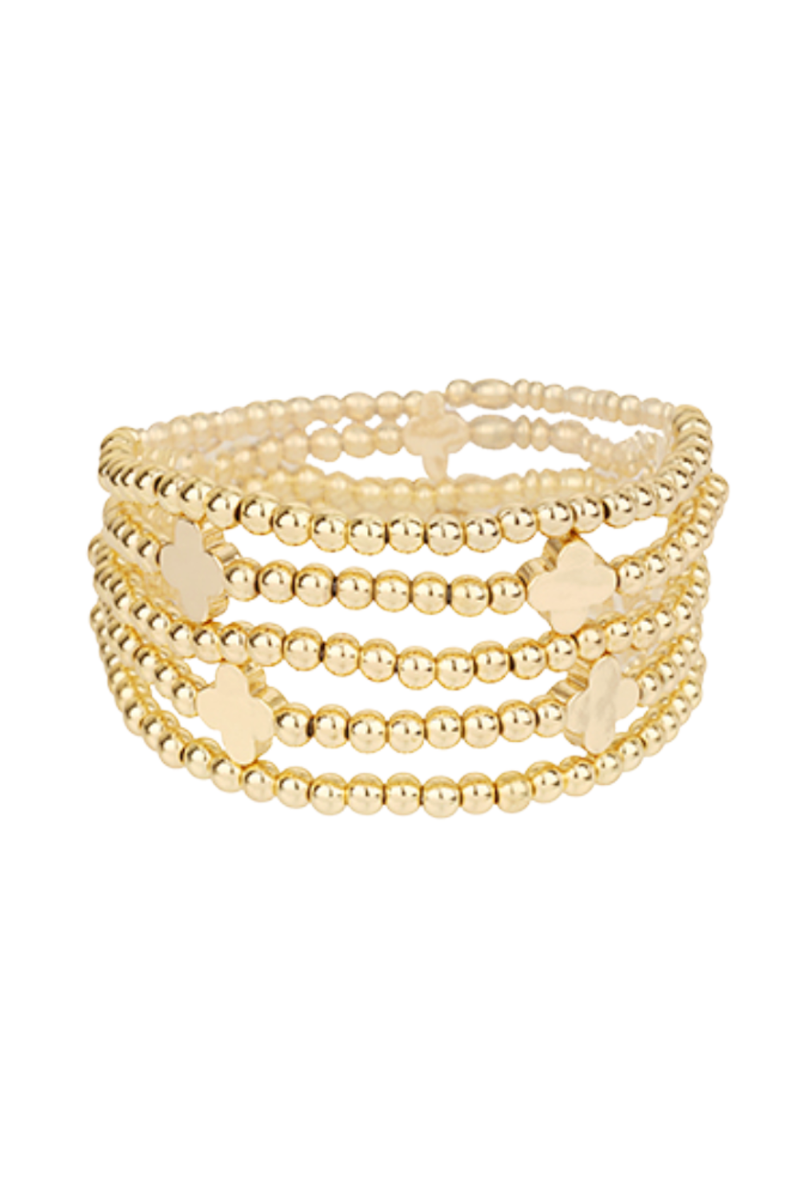 Gold Clover & Bead Bracelet Stack