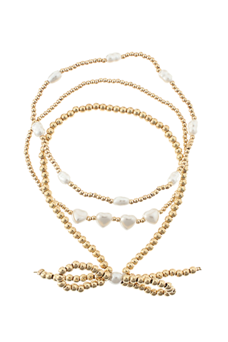 Pearl, Heart & Bow Bracelet Stack