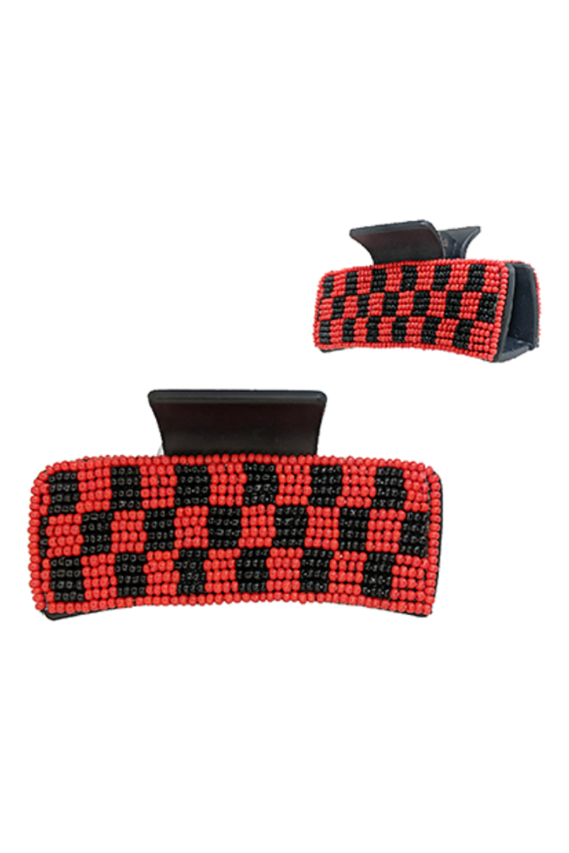 Seed Bead Red/Black Hair Clip
