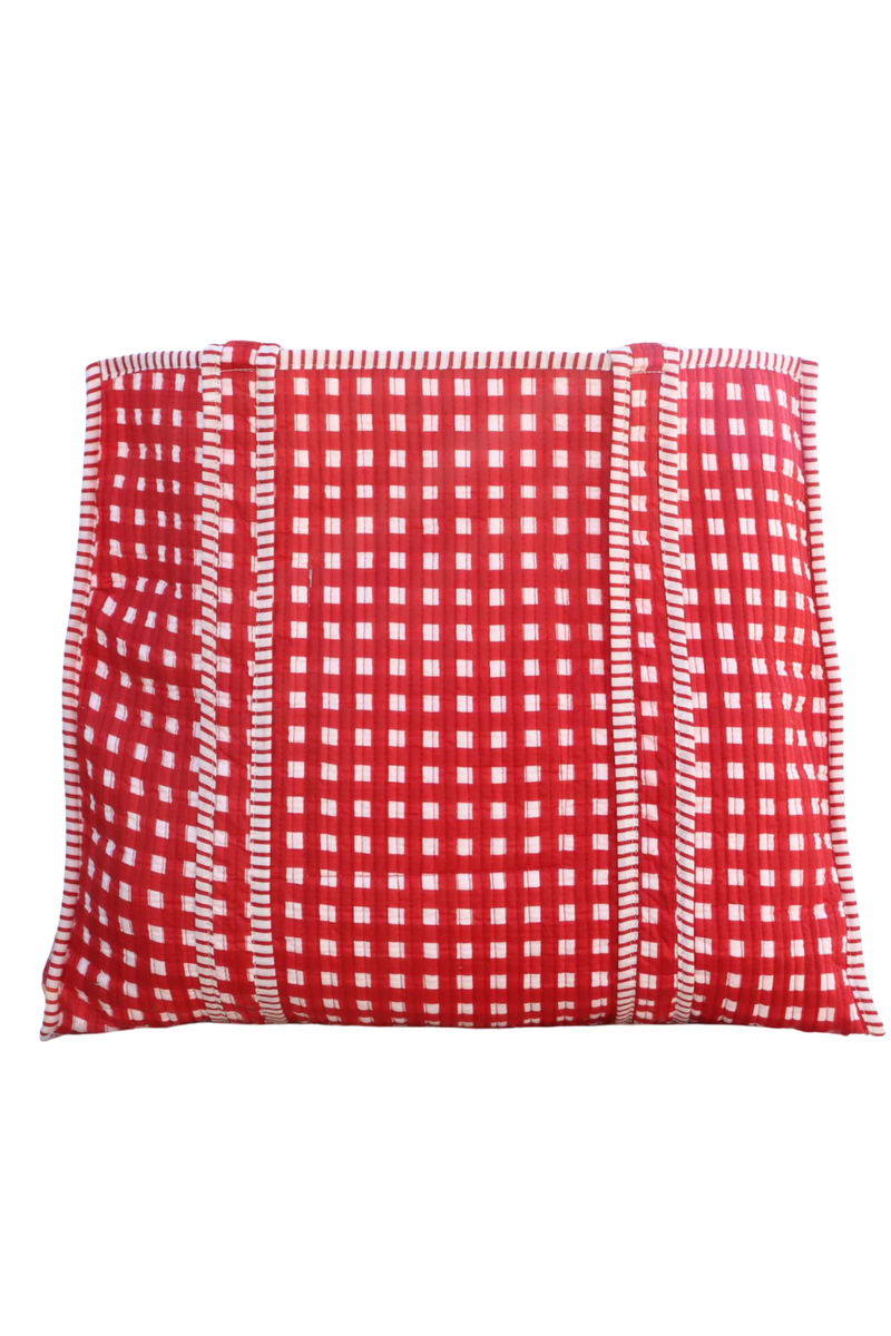 Red & White Quilted Tote Bag