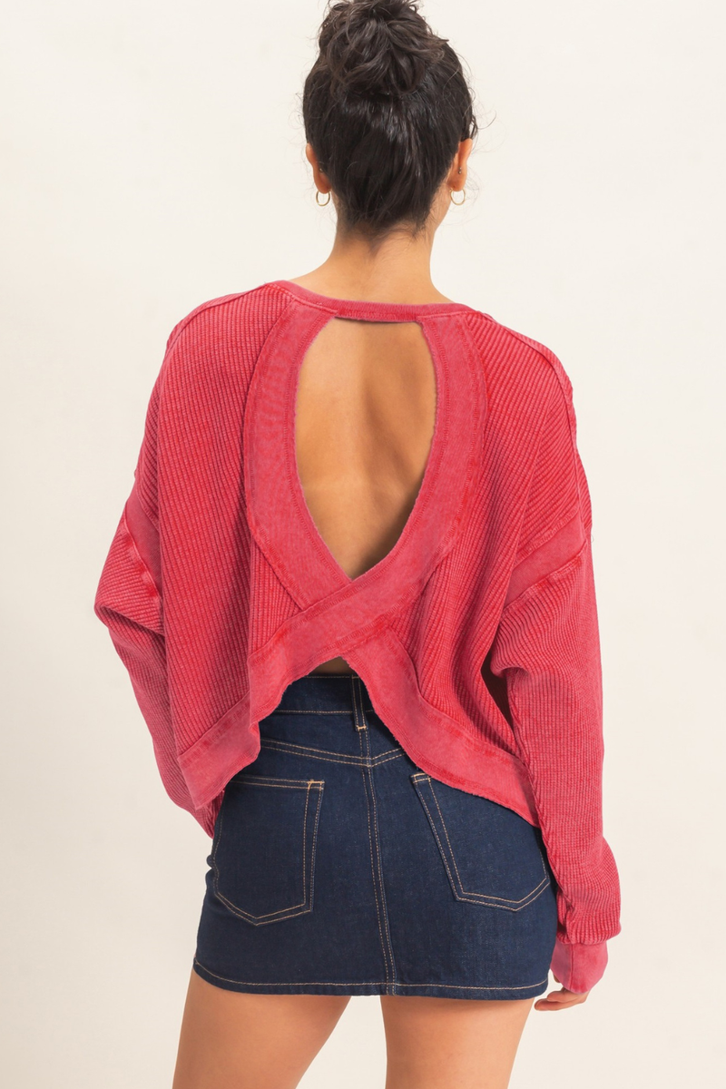 Mineral Wash Waffle Open Back Top