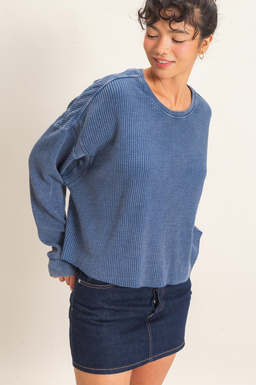 Mineral Wash Waffle Open Back Top