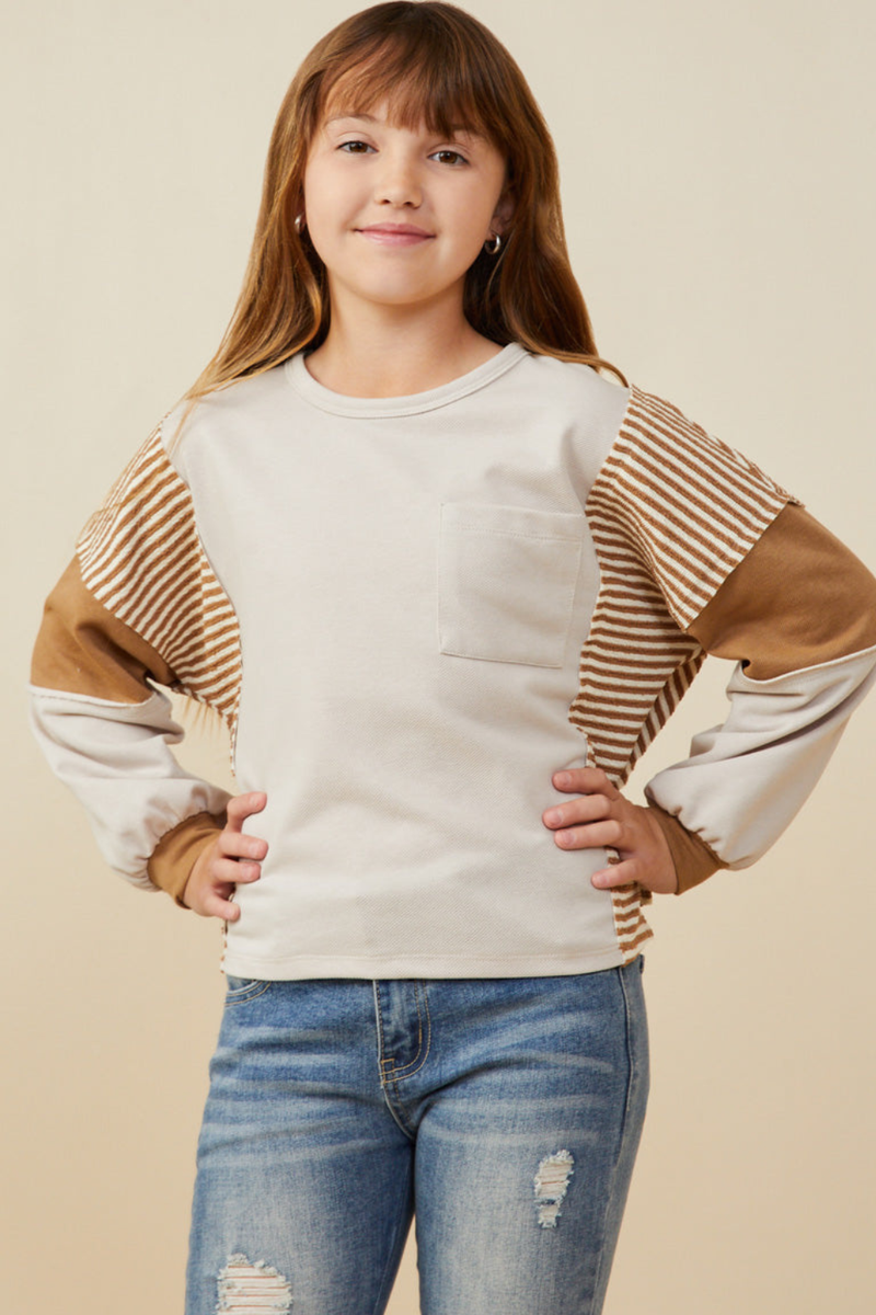 Girls Color Block Sleeve Detail Knit Top