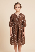 Girls Smocked Neckline Polka Dot Dolman Dress